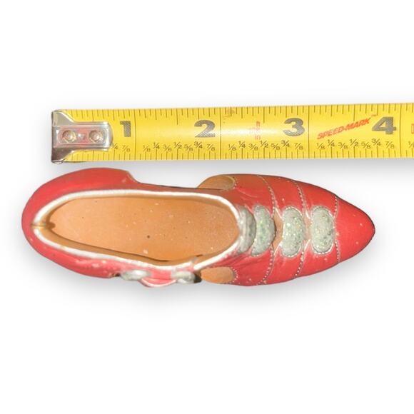 Vintage Miniature Victorian Shoe Heels Red Glitter Ornament Christmas - Picture 2 of 4